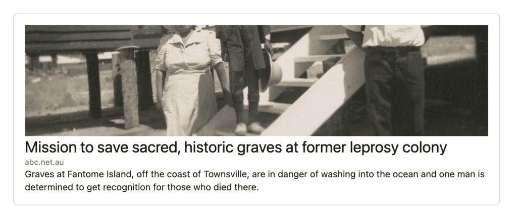 Historic graves of former lazaret Fantome Island in north Queensland at risk of washing away