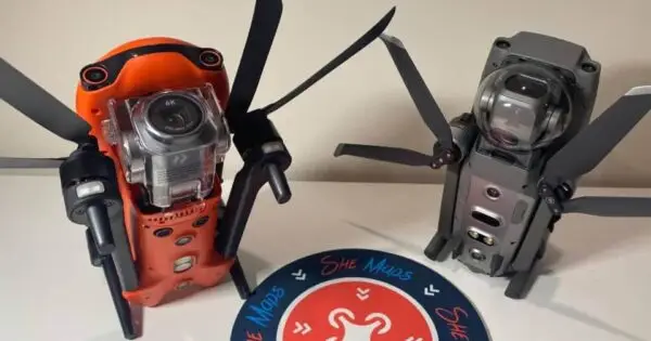 Two drones with cameras on a table