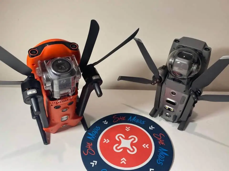 Two drones with cameras on a table