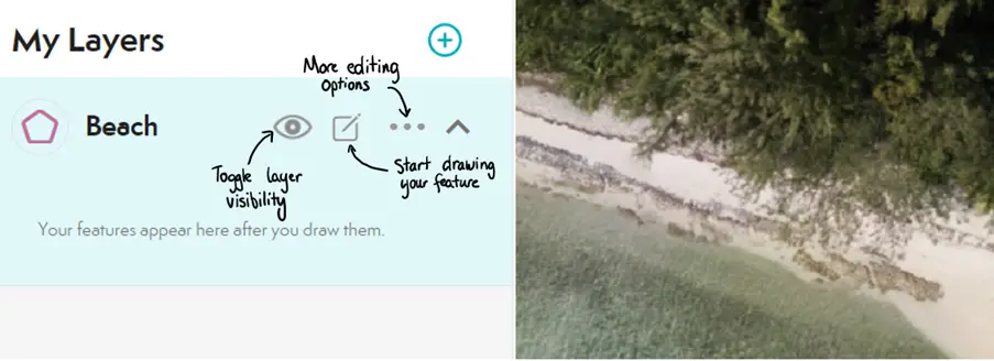 Beach layer editing options and drawing feature.