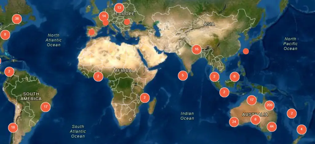World map showing data distribution by region.