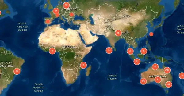 World map showing data distribution by region.