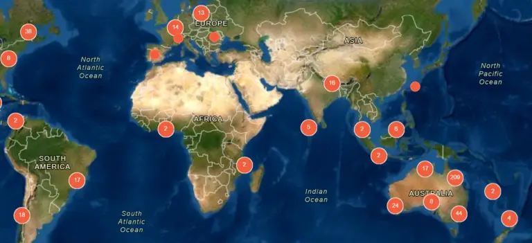 World map showing data distribution by region.