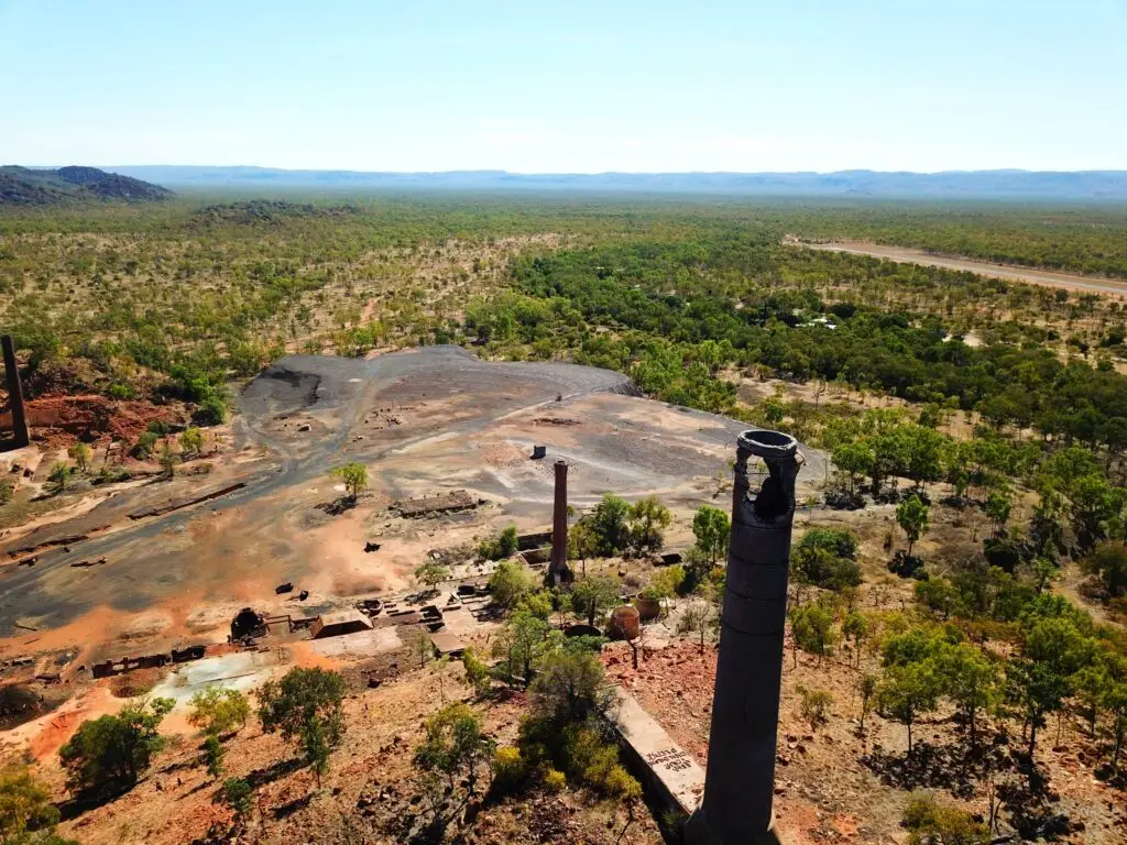 Aerial view of an abandoned mining site.