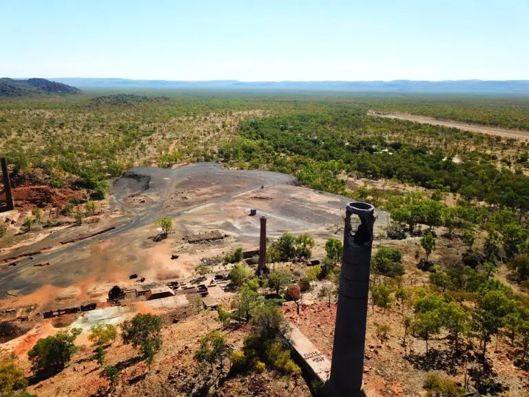 Aerial view of an abandoned mining site.