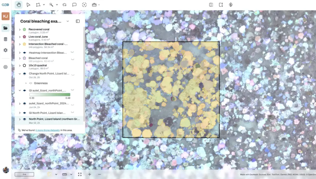 Map analysis of coral bleaching at Lizard Island.