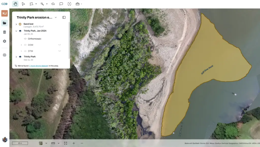 Aerial view of Trinity Park erosion area.