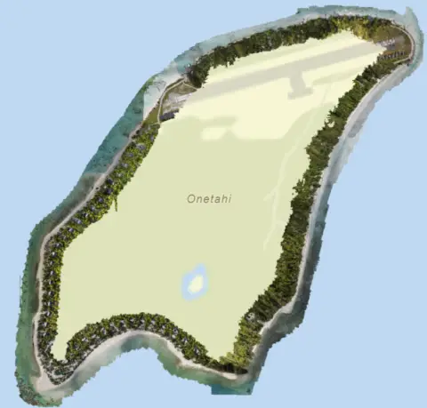 Map of Onetahi island with surrounding water.