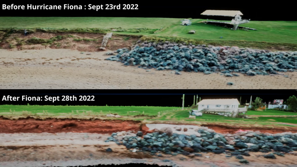 comparison of coastal erosion before and after Fiona