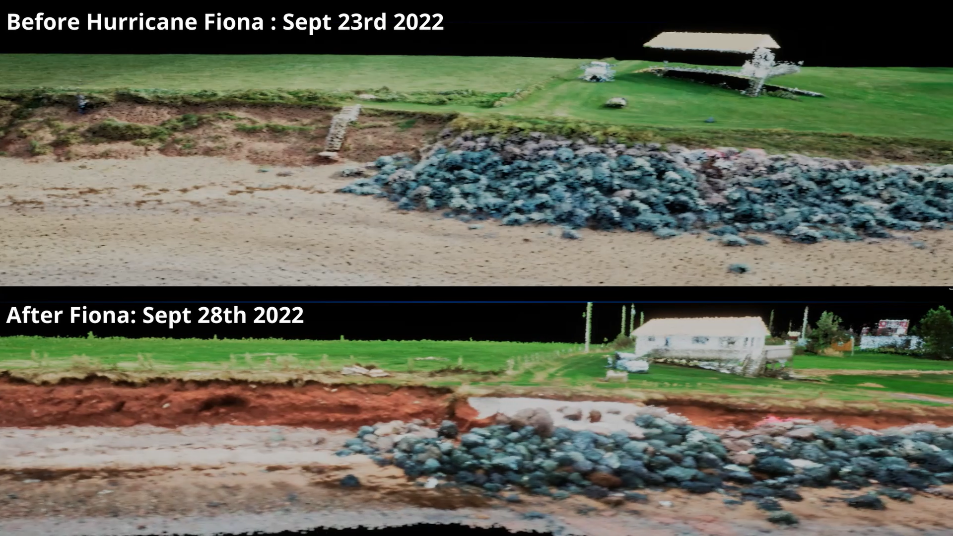 comparison of coastal erosion before and after Fiona