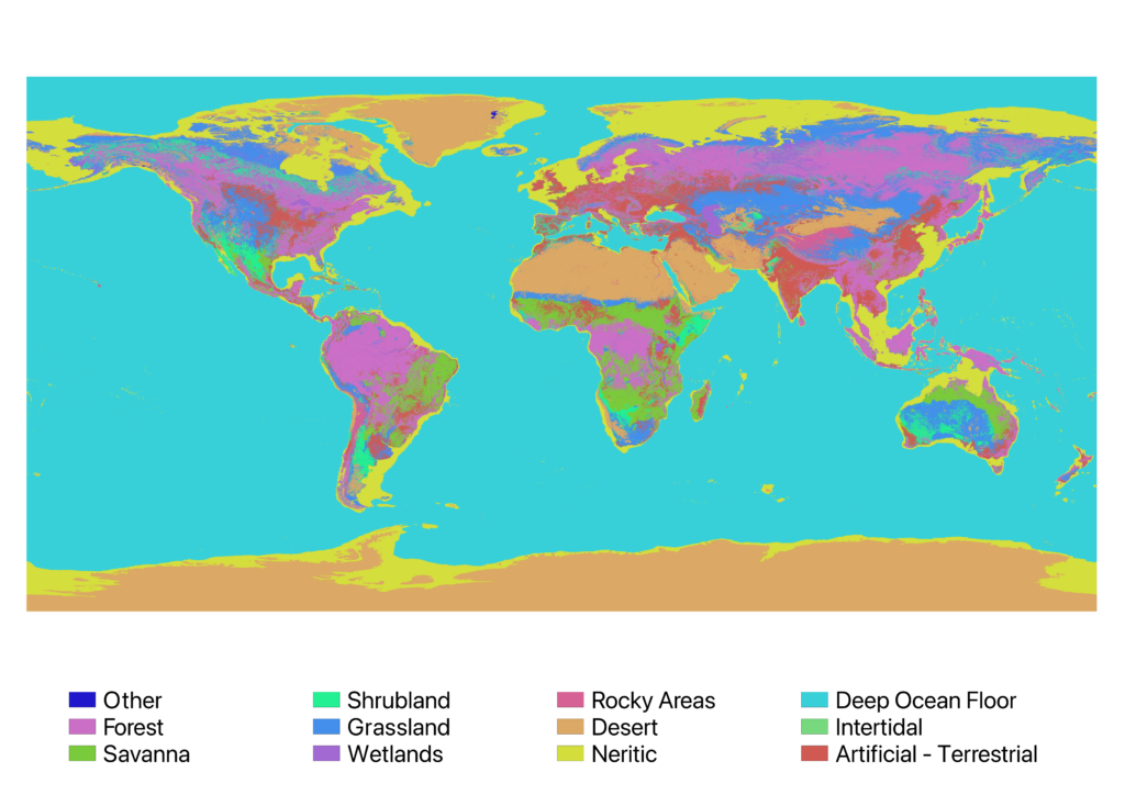 Map of the IUCN habitat classification