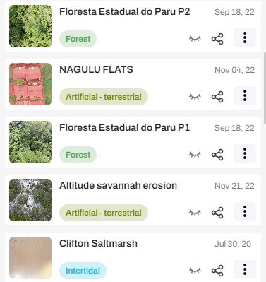 List of drone datasets on GeoNadir with stickers related to their IUCN habitat classification scheme