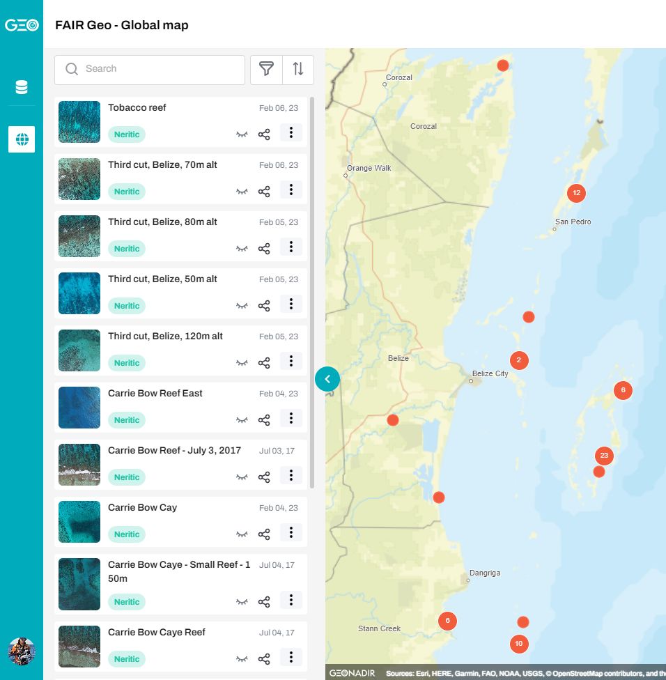 A map of all the Belize drone data on GeoNadir