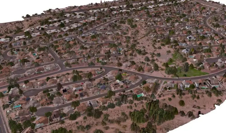 Aerial view of a suburban neighbourhood layout.