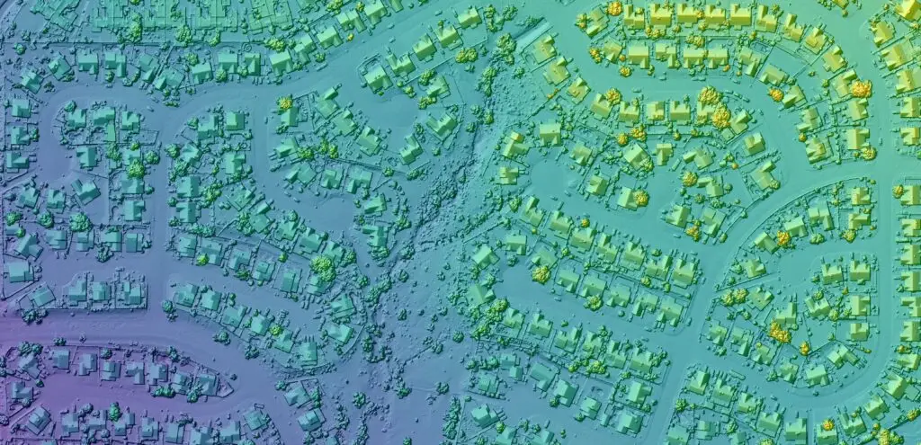 Aerial view of a residential neighbourhood.
