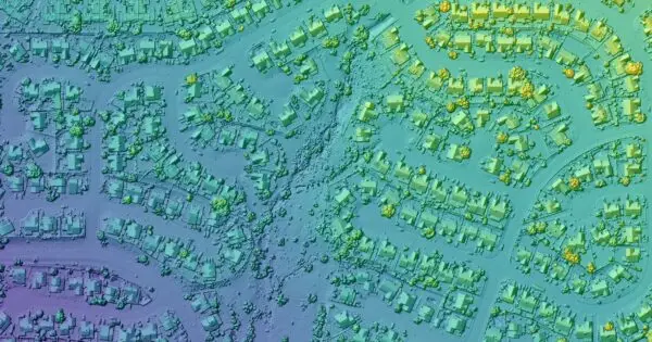 Aerial view of a residential neighbourhood.