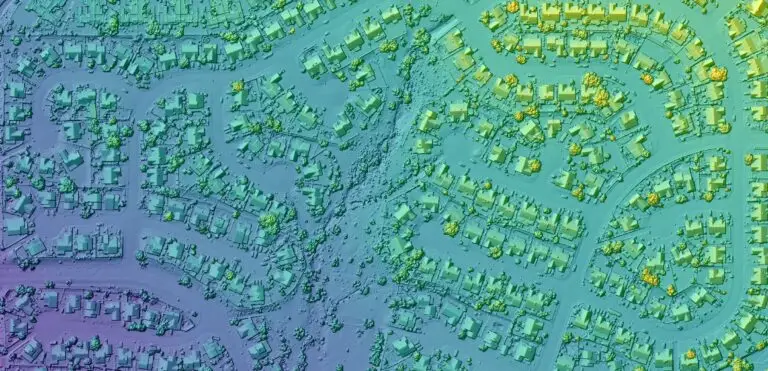 Aerial view of a residential neighbourhood.