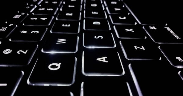 Illuminated keyboard keys in dark setting