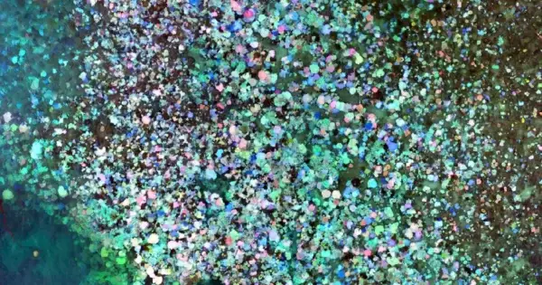 Colorful abstract pattern resembling confetti on water