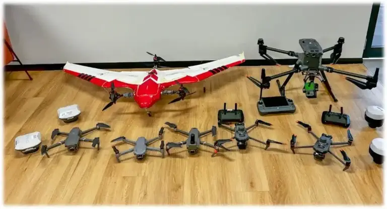 Collection of various drones on a floor