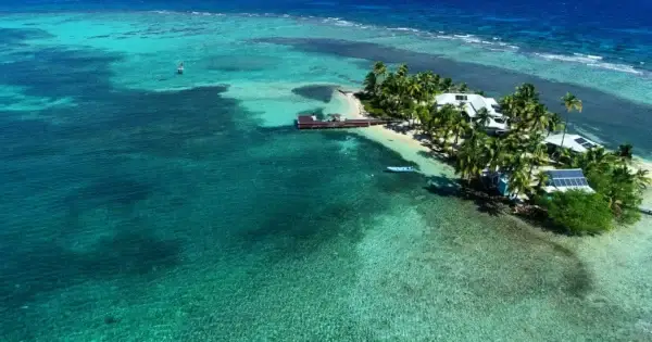 Aerial view of a tropical island paradise.