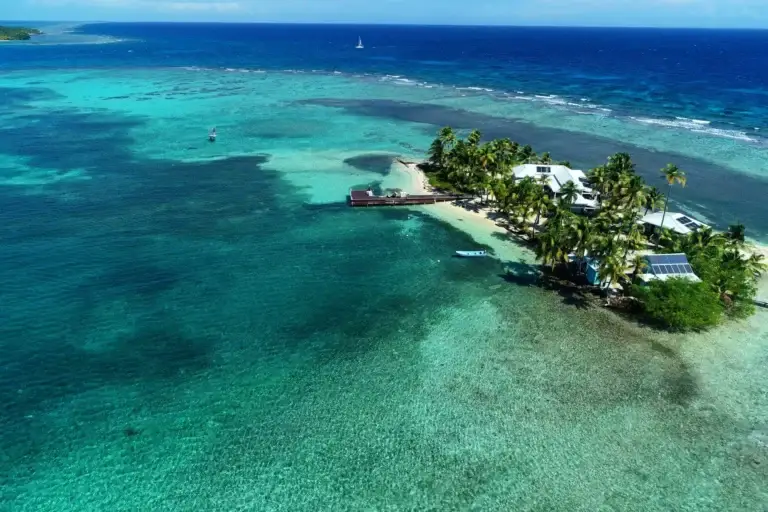 Aerial view of a tropical island paradise.
