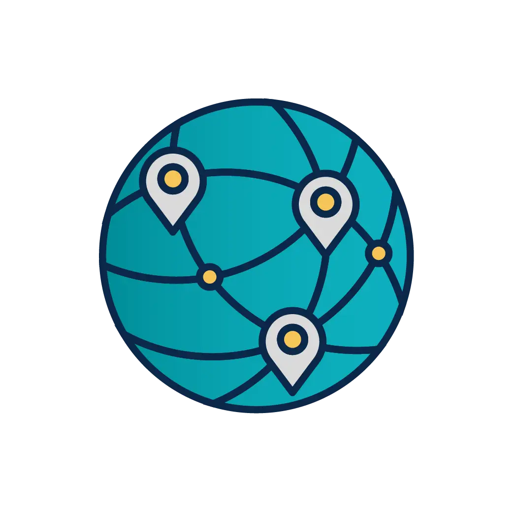 Illustration of a globe with location markers.