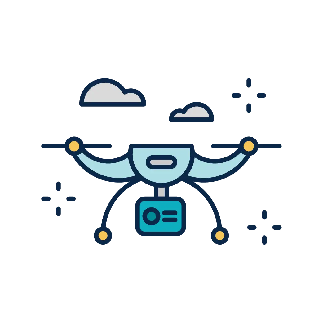 Illustration of a drone flying in the sky.