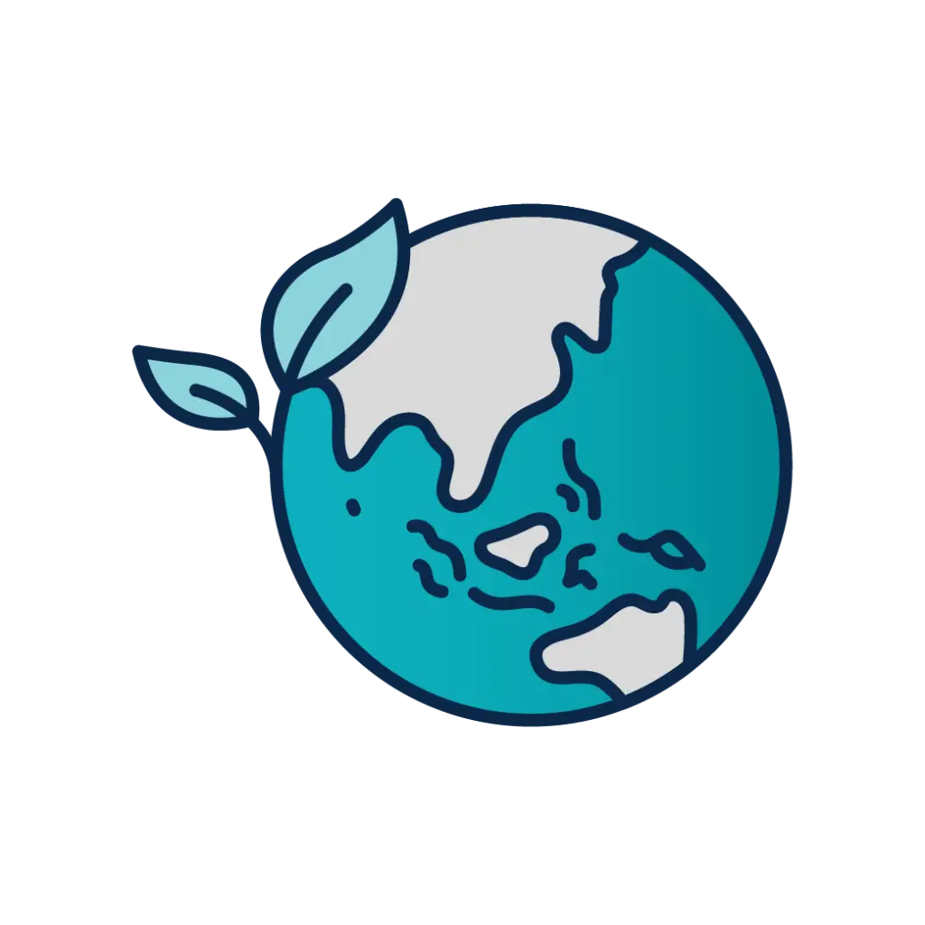 Illustration of Earth with a green leaf.