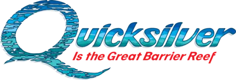 Quicksilver logo featuring Great Barrier Reef theme.