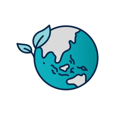 Illustration of Earth with a green leaf.