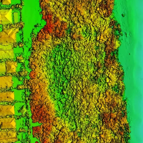 Colourful topographical map of a coastal area.